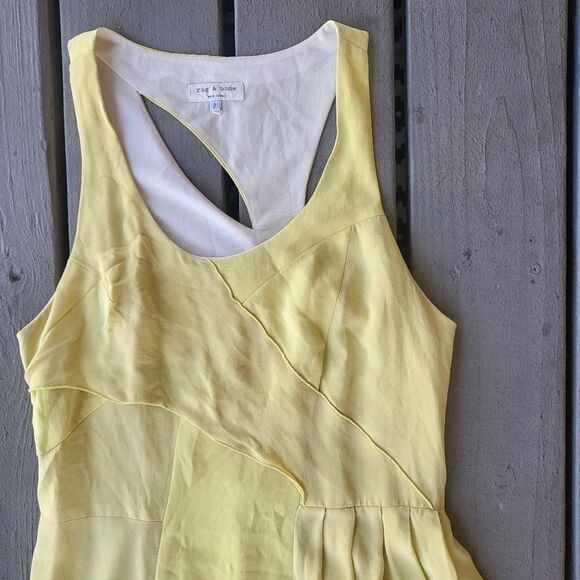 Rag & Bone Womens A-Line Dress Pleated Raceback‎ Cutout Yellow Size 2 - Picture 2 of 6